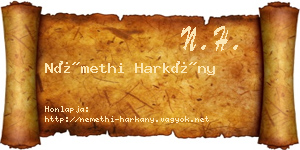 Némethi Harkány névjegykártya